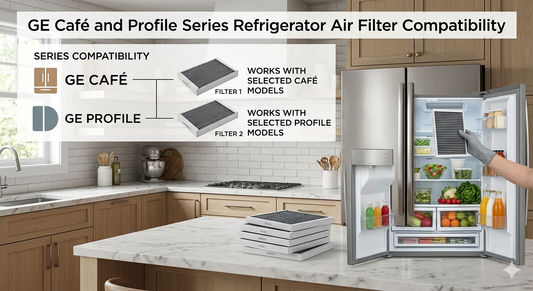 GE Café and Profile series refrigerator air filter compatibility guide and replacement process.