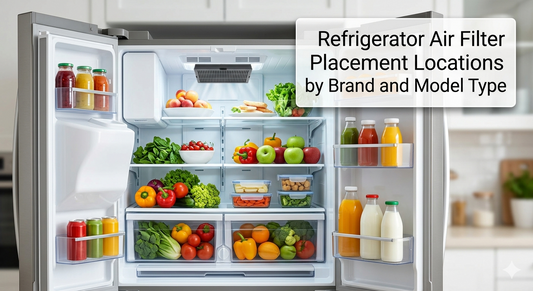 An open refrigerator filled with fresh produce, highlighting the air filter placement location.